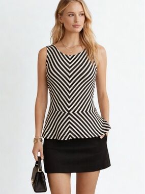 Banana Republic Black & White Sleeveless Peplum Blouse Size 10